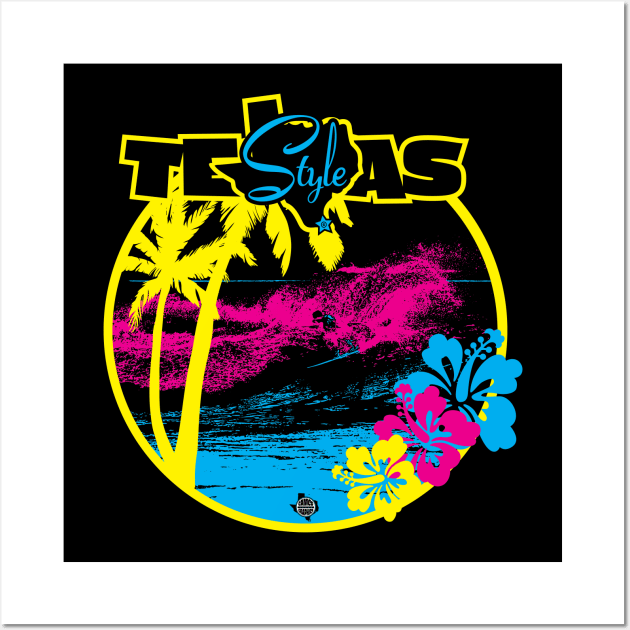 Texas Style Surfer with Palm Trees in CMYK Wall Art by CamcoGraphics